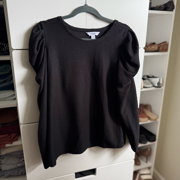 NWT Nine West Black Pleat Long Sleeve Crewneck Top Size Medium - Picture 3 of 5